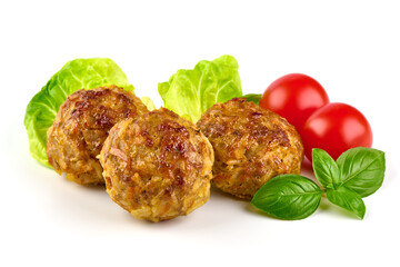 Baked meatballs, isolated on white background.