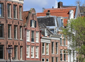 Amsterdam Prinsengracht Canal Brick House Facades and Roofs Close Up, Netherlands