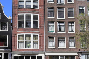 Obraz premium Amsterdam Prinsengracht Canal Brick House Facades Close Up, Netherlands