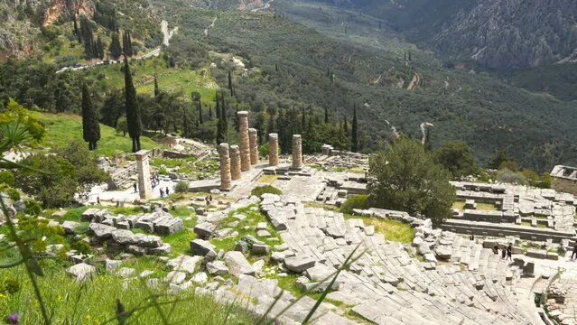 Delphi, Oracle Temple, Archaeological Unesco Site in Greece, Time Lapse
