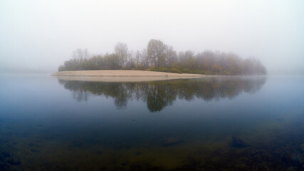 misty morning on the Desna river in Chernihiv, Ukraine