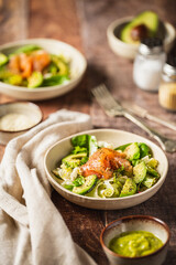 Salad with avocado and Norwegian salmon