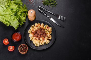 Italian pasta tagliatelle with traditional homemade meat sauce