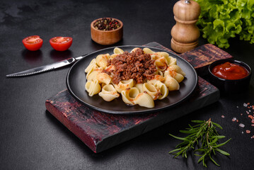 Italian pasta tagliatelle with traditional homemade meat sauce