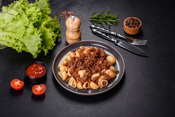 Italian pasta tagliatelle with traditional homemade meat sauce
