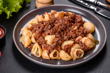 Italian pasta tagliatelle with traditional homemade meat sauce