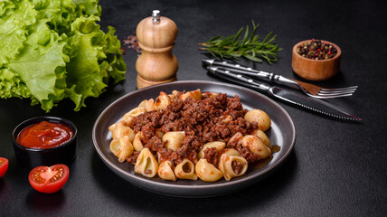 Italian pasta tagliatelle with traditional homemade meat sauce