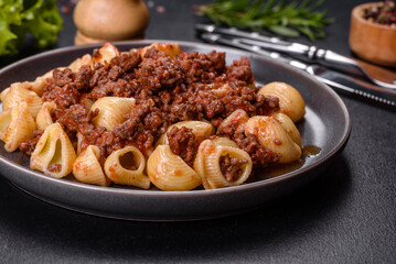 Italian pasta tagliatelle with traditional homemade meat sauce