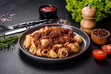 Italian pasta tagliatelle with traditional homemade meat sauce