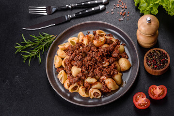 Italian pasta tagliatelle with traditional homemade meat sauce