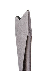 chipping chisel for rotary hammer,  for Concrete, flat chisel drill heads for perforators close-up with textured metal on a white background with sds plus