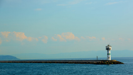 White lighthouse with view to Istanbul, Turkey