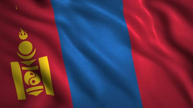 Mongolia flag waving in the wind. Motion. National theme, 3D colorful flag in wavy motion, seamless loop.