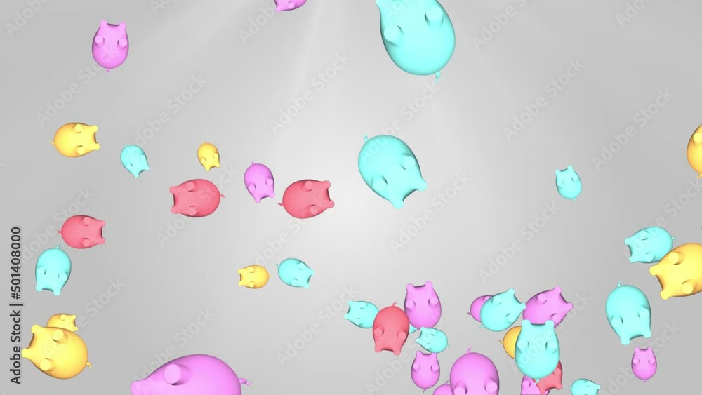 Aufkleber 3d animation of piggy bank accumulation and investment concept, crypto currency loop background. sav