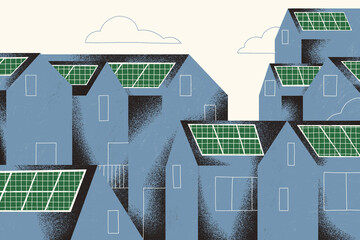 solar-panel-green-electric-energy-roof-house-illustration - 501408020