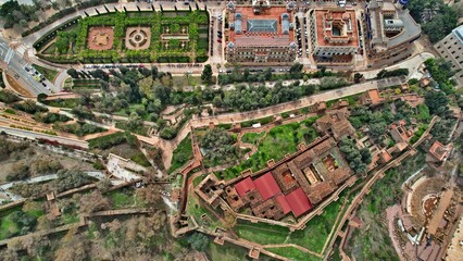 Zamek Gibralfaro i Alcazaba topdown zdjęcie z lotu ptaka