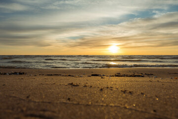 Baltic sea coast at colorful summer sunset