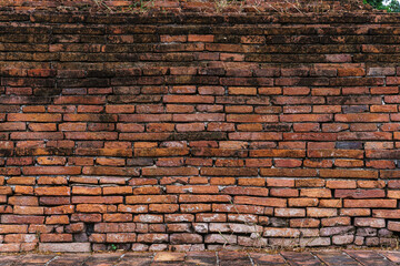 Old Abstract Brick Wall Large Orange Brick Wall Background Texture ancient buddhist temple in Thailand for pattern Background With Copy Space For design