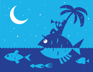 Fish Tropical Island Night Sea Moon Stars Relaxation Music 