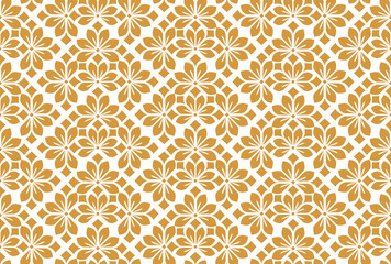 Flower geometric pattern. Seamless vector background. White and gold ornament