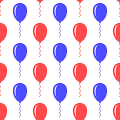 Beautiful small blue and red balloons isolated on white background. Cute festive seamless pattern. Vector simple flat graphic illustration. Texture.