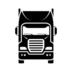 Truck tractor icon. Cargo transportation. Black silhouette. Front view. Vector simple flat graphic illustration. Isolated object on a white background. Isolate.