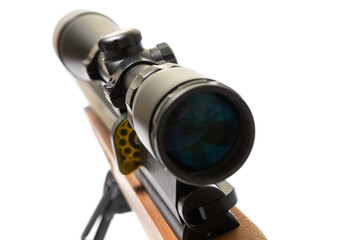 A long range airgun with bipods and optical sight on white background with bipods and optical sight on white 