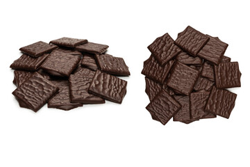 Dark chocolate candies isolated on white background.