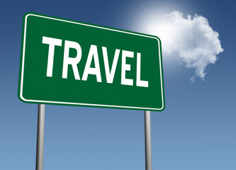 Travel sign on nature background.