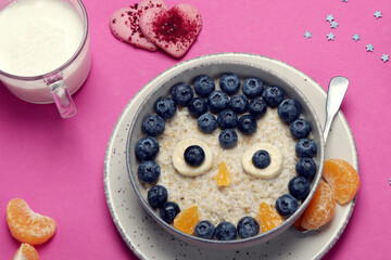 Oatmeal for kids on coloutfull background.