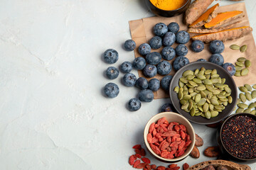 Obraz na płótnie Canvas Healthy food clean eating selection on light background.