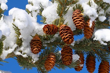 pine cones and snow