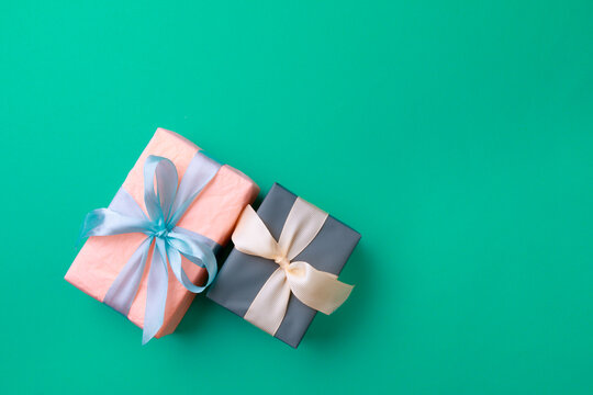  Gift boxes  on color background. Happy womens day. Happy Mothers day.Hello Spring- Image