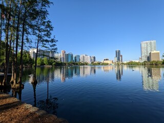 Amazing views around the lake in the middle of Lake Eola Park, Orlando, Florida.