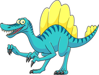 Spinosaurus Dinosaur Cartoon Character. Vector Hand Drawn Illustration Isolated On White Background