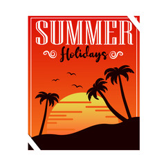 Summer holidays banner design template for poster, web, social media and mobile apps. tropical beach background.
