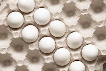 Chicken eggs in a paper tray as a background