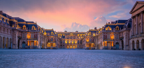 Entrance of Chateau de Versailles, near Paris in France - obrazy, fototapety, plakaty
