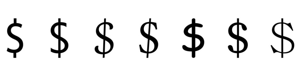 Obraz premium Dollar sign, simple set of icons. Black icons on a white background. Vector illustration