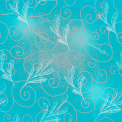 Fototapeta na wymiar Seamless watercolor leaves pattern - white leaves and branches composition