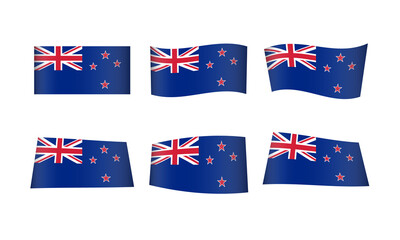 New Zealand Flag Vector Set Flags Zeland Symbol National Wave Wavy Realistic 3D Banner January 26th Icon Button Sticker Vintage Retro February 6th Aussie UK Great Britain Waitangi Day