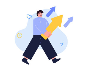 Man walk with statistic. Vector illustration