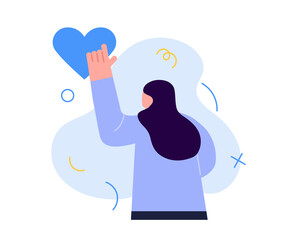 Woman push like. Online like concept