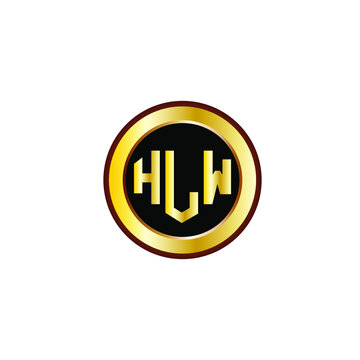 HLW letter circle logo design. HLW letter logo design with black background. HLW creative letter logo with gold colors.
