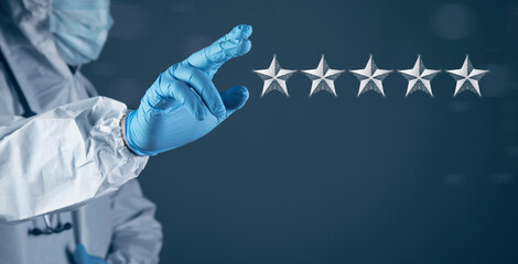 Star rating concept. Stars from the net. The doctor clicks on the screen
