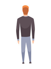 People character back view. Young human. Cartoon vector man standing illustration. Adult people from behind. Male character in casual outfit