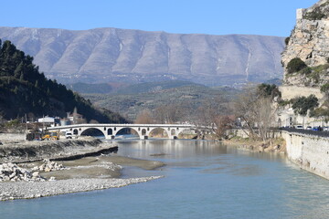 Gorica Bridge over the Osum River, Berat, Albania. 