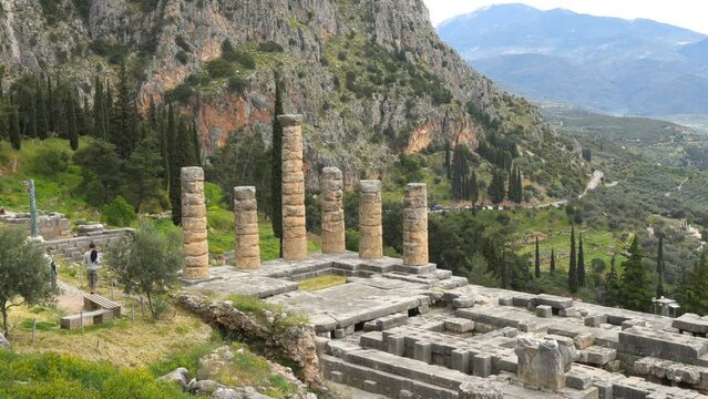 Delphi, Oracle Temple, Archaeological Unesco Site in Greece, Time Lapse
