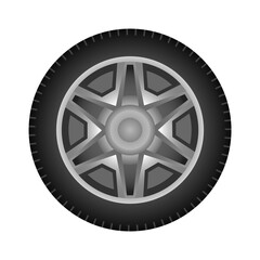 Fototapeta premium Set of car wheels. Automotive tires. Wheel disk icon isolated on white background. Automobile rims design