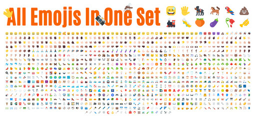 All Emoticons in One Big Set. Emoji Vector Set. Transport, Sport, Nature, People and Food Icon Set